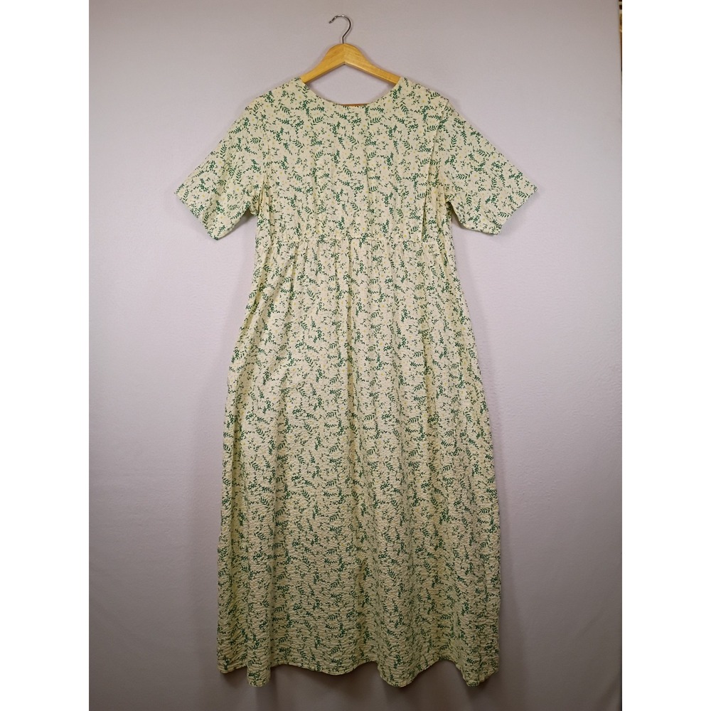 Cottagecore Floral Seersucker Unbranded Womens Small Green Yellow Maxi Dress